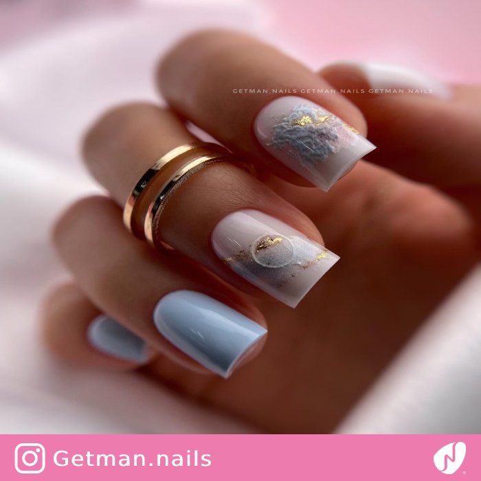 Textured Milky Blue and White Nails